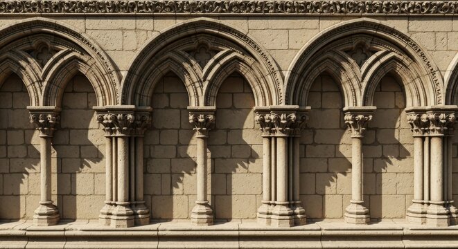 Gothic Arcade Architecture Detail Arches, Columns, and Ornate Carvings