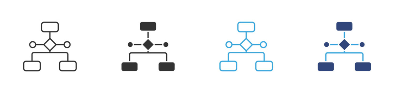 Workflow diagram icon set, Process flow symbols, Organizational chart icons, Structure mapping vector icons