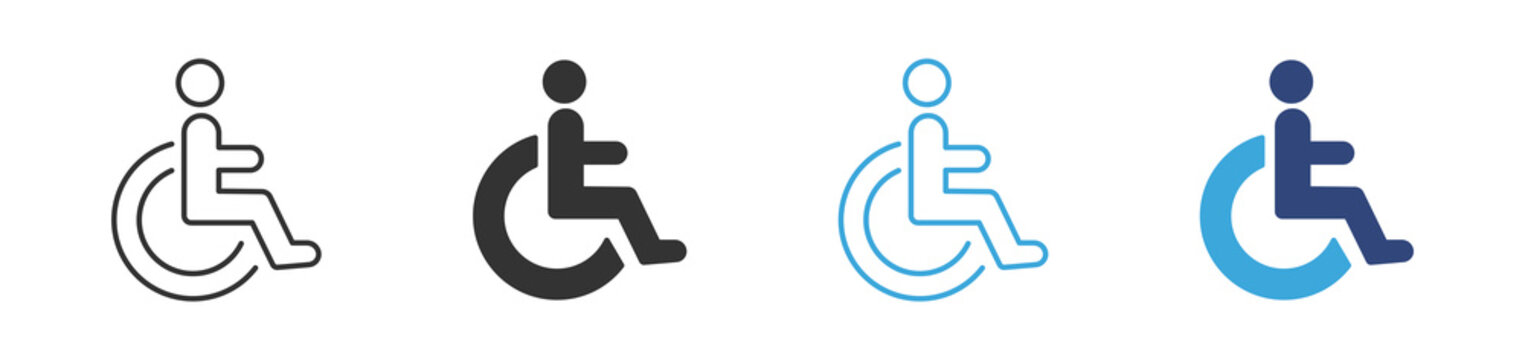 Wheelchair icon set. Handicapped, accessible, impairment, mobility, handicap. Disabled vector icons . 