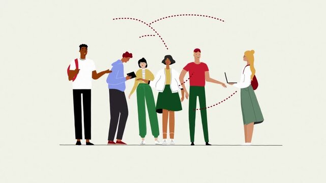 Business team celebrating success, group achievement, corporate teamwork and motivation animation scene