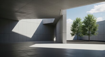 Fototapeta premium Modern Architecture Concrete Building with Natural Light and Trees