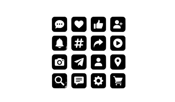 Modern flat social media icon set with communication symbols like chat like share and notification vector collection
