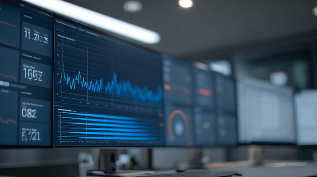 Cloud infrastructure monitoring dashboard showing server uptime percentage, API response latency histogram, active user sessions count, error rate trend line, and regional traffic distribution for D