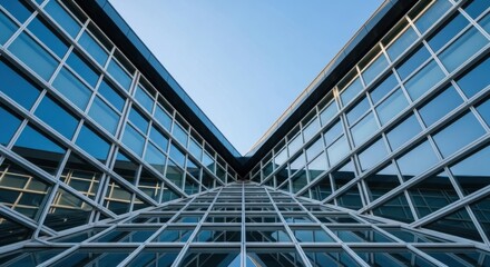 Obraz premium Modern Glass Architecture Geometric Symmetry of Office Building Exterior