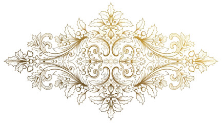 Vintage golden floral ornament with holly leaves and berries © Saharia