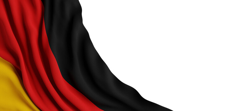 German flag waving isolated on transparent background with luxury fabric texture and copy space 3D render
