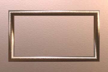 Fototapeta premium Luxurious 3D rose gold metallic frame on light textured background, elegant banner template with copy space