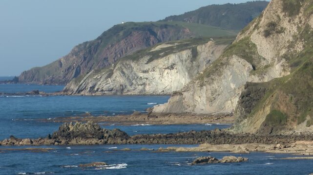 Scenic cantabrian sea coastline in sopelana, basque country