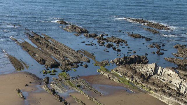 Flysch rock formations on the sopelana beach coastline
