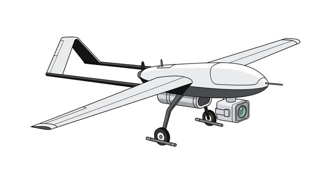 Detailed illustration of a reconnaissance drone with advanced camera system, showcasing its aerial surveillance capabilities for modern applications and technological advancements