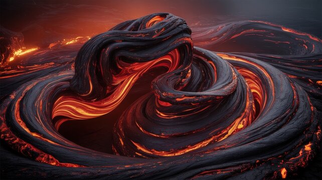 Molten lava, swirling magma, fiery orange red, natural disaster, geological formation
