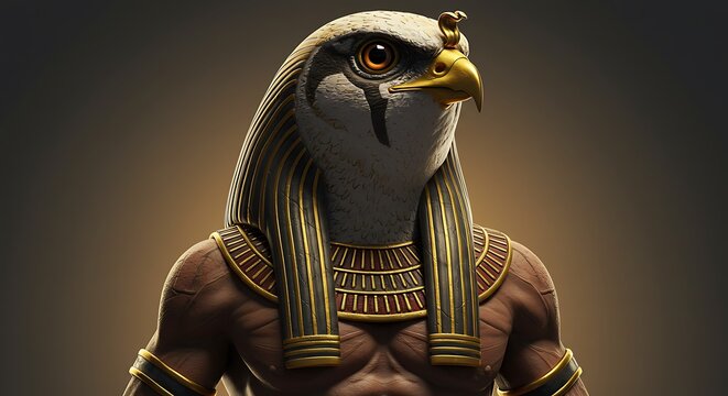 Golden God: 3D Render of Regal Falcon-Headed Deity
