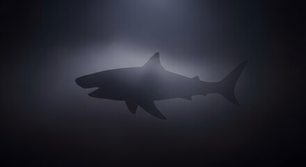 Fototapeta premium Mysterious Great White Shark Lurking in Dark Ocean Depths.