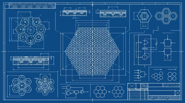 Hexagon Honeycomb Pattern Blueprint Center Design.