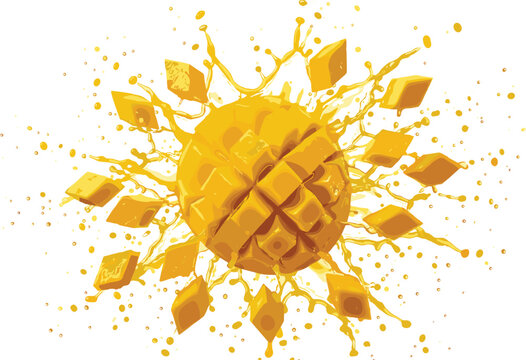 Fresh mango splash illustration with juicy tropical fruit explosion dynamic liquid effect and vibrant summer composition