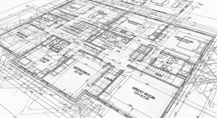 Fototapeta premium Architectural Blueprint Plan for Modern House, Floor Layout, Construction Drawing