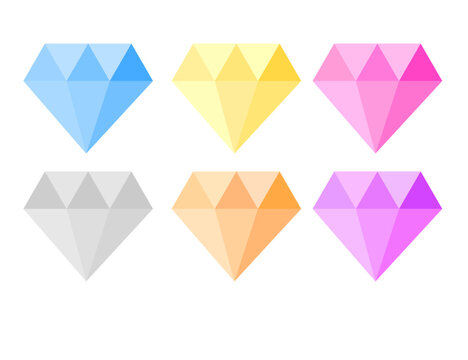 Colorful diamond vector set featuring blue, yellow, pink, orange, purple, and gray gemstones.Elegant luxury icons isolated.Ideal for jewelry design, branding, logos, and premium creative projects.