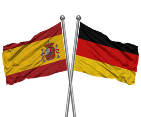 Spain and Germany Crossed Desk Flags – European Union Trade 3D Render