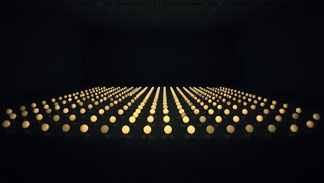 obsessive. Dim room with repetitively arranged identical objects creating obsessive symmetrical pattern. wellbeing guides, coaching materials, designed for coaching and self-improvement content.