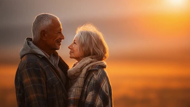 An Intimate Moment Between Two Seniors in a Scenic Sunset, Capturing the Essence of Love and Connection During Their Golden Years