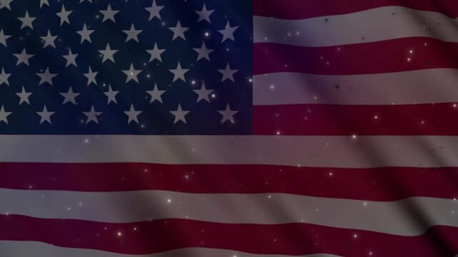 American flag waving background video with soft glowing particle effects. Designed as a clean and versatile patriotic backdrop.