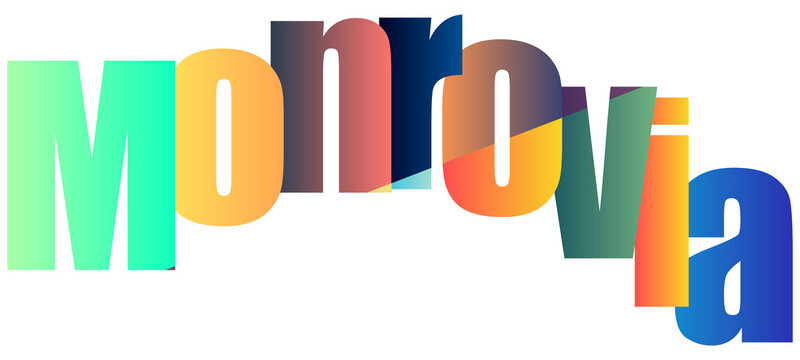Colorful gradient text featuring city name monrovia with vibrant lettering design
