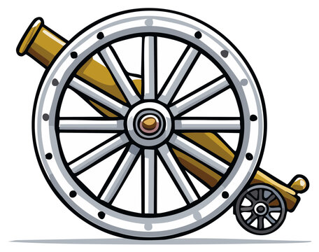 Ornate historic cannon on wheels with intricate spokes and golden barrel