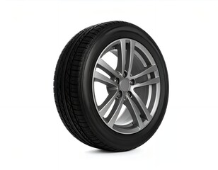 Fototapeta premium Modern Car Wheel with Alloy Rim and Rubber Tire Isolated on White Background.