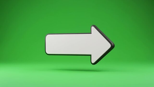 Bold white arrow outlined in black pointing right, centered on bright green background, simple directional navigation symbol with clarity.