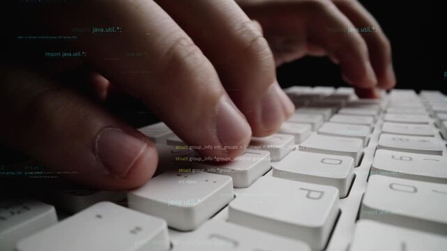 This image captures a close-up view of hands typing on a keyboard, overlaid with programming code, symbolizing the dynamic world of software development and innovation. Xenic