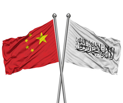 China and Afghanistan White Flag Crossed Desk Flags &ndash; Geopolitical Diplomacy 3D Render