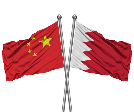 China and Bahrain Crossed Desk Flags &ndash; International Diplomacy 3D Render