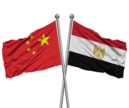China and Egypt Crossed Desk Flags &ndash; Bilateral Relations 3D Render