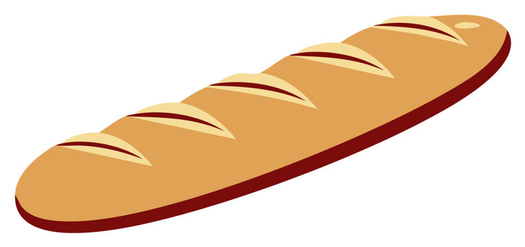 Cartoon Style Baguette, a Loaf of French Bread with Sliced Pattern, Bakery Product Illustration