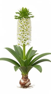 Eucomis, Pineapple Lily Flower Blooming White Isolated
