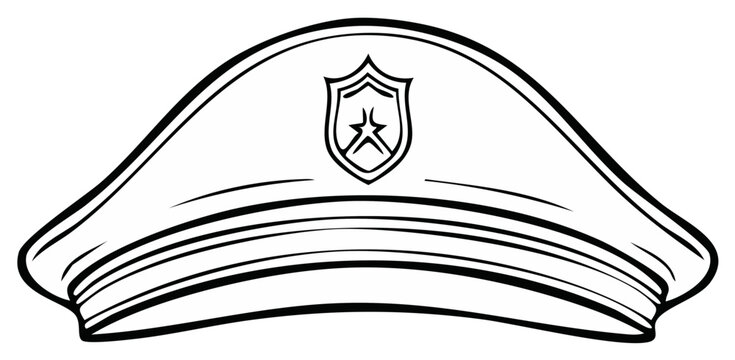 Official uniform hat with crest badge vector illustration outline drawing