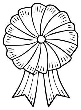 Award rosette illustration, black and white prize
