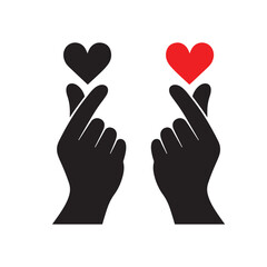Obraz premium Finger Heart Hand Gesture Icon – Romantic Love Symbol Illustration