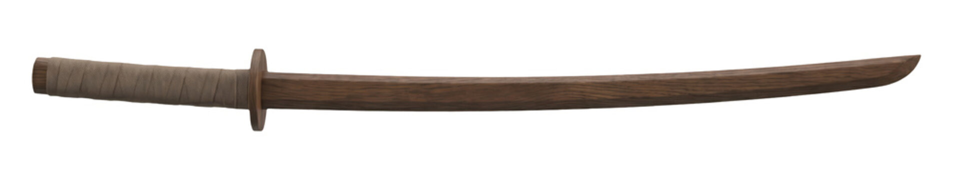 Japanese wooden training sword bokken isolated on transparent background