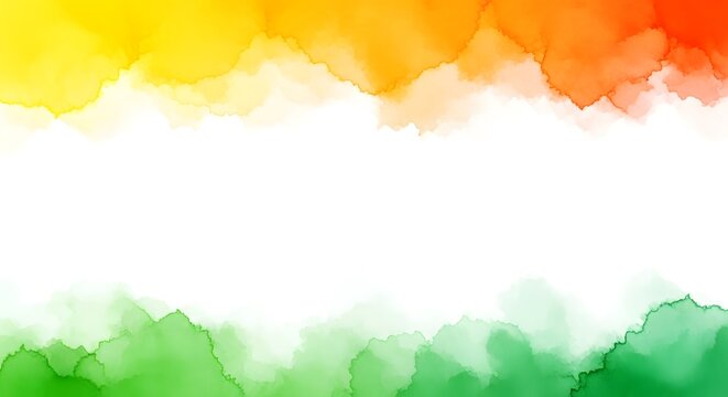 Abstract watercolor background with indian flag colors saffron white and green