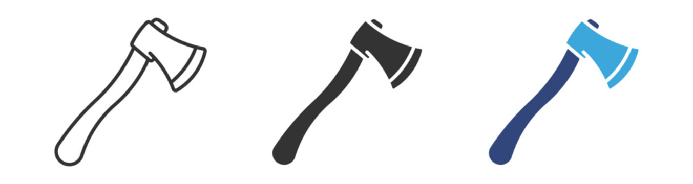 Comparison of a traditional hand-drawn axe icon set, , Wood cutting symbols, Lumberjack equipment icons, Hatchet vector icons