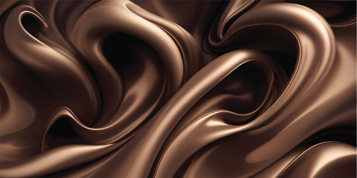 A luxurious dark chocolate abstract background featuring flowing liquid ripples and a soft silk satin texture with shiny gold waves and elegant brown fabric swirls for a decorative wallpaper design