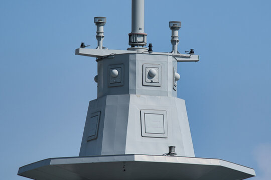 Naval C-ESM main antenna array and R-ESM sensors on Italian Navy PPA frigate mast