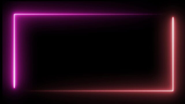 Seamless loop animated rectangle picture frame with two tone neon color 4K video motion graphic isolated on transparent background. Animation of glowing neon rectangles abstract background. 