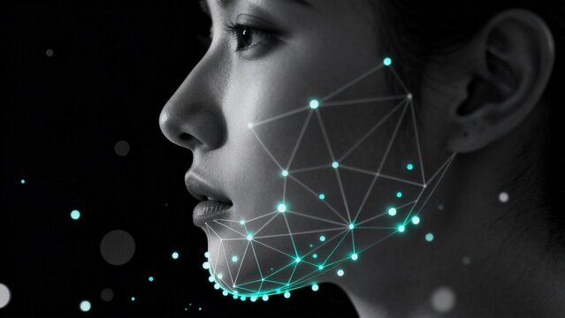 Profile of woman with digital face mapping