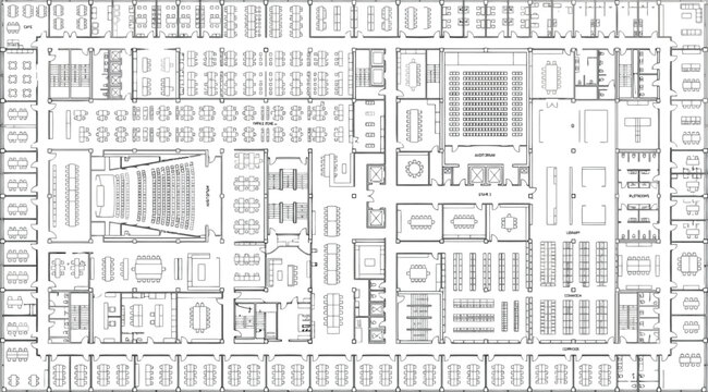 Detailed architectural floor plan of a large office complex