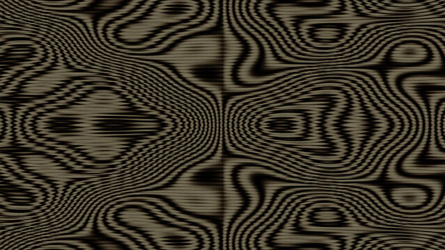 Psychedelic moire pattern background, abstract wavy lines texture in dark gold and black, hypnotic optical illusion art for modern graphic design