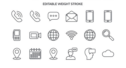 Fototapeta premium Collection of communication and technology icons in editable stroke style.