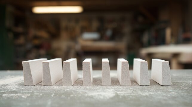 balsa. Neatly arranged precision-cut balsa wood pieces with natural textures in a workshop. safety posters, maintenance manuals, designed for precision metalworking and fabrication facilities.