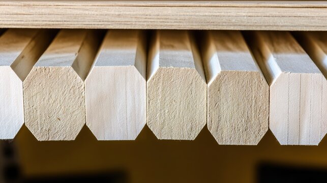 balsa. Neatly arranged precision-cut balsa wood pieces with natural textures in a workshop. safety posters, maintenance manuals, designed for precision metalworking and fabrication facilities.